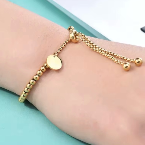 Stainless Steel Gold Beaded Bracelet - Picture 2 of 4